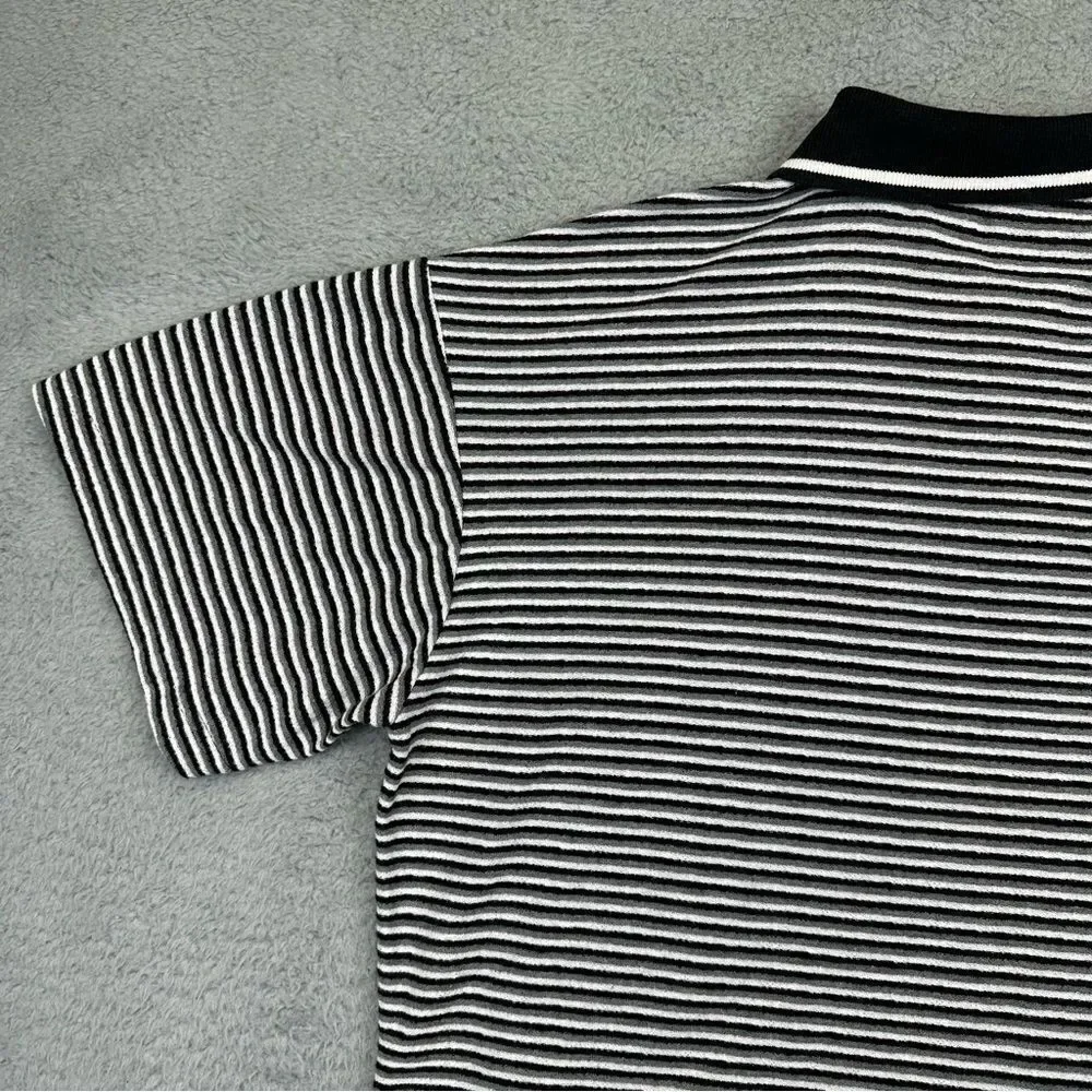 Darlington Raceway Polo Shirt Mens Large Black‎ White Striped NASCAR Racing Zip
